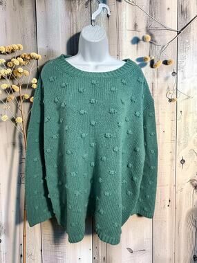 Women's Flamingo Chunky Pullover Sweater Sz XL Green Bubble Textured Crewneck
